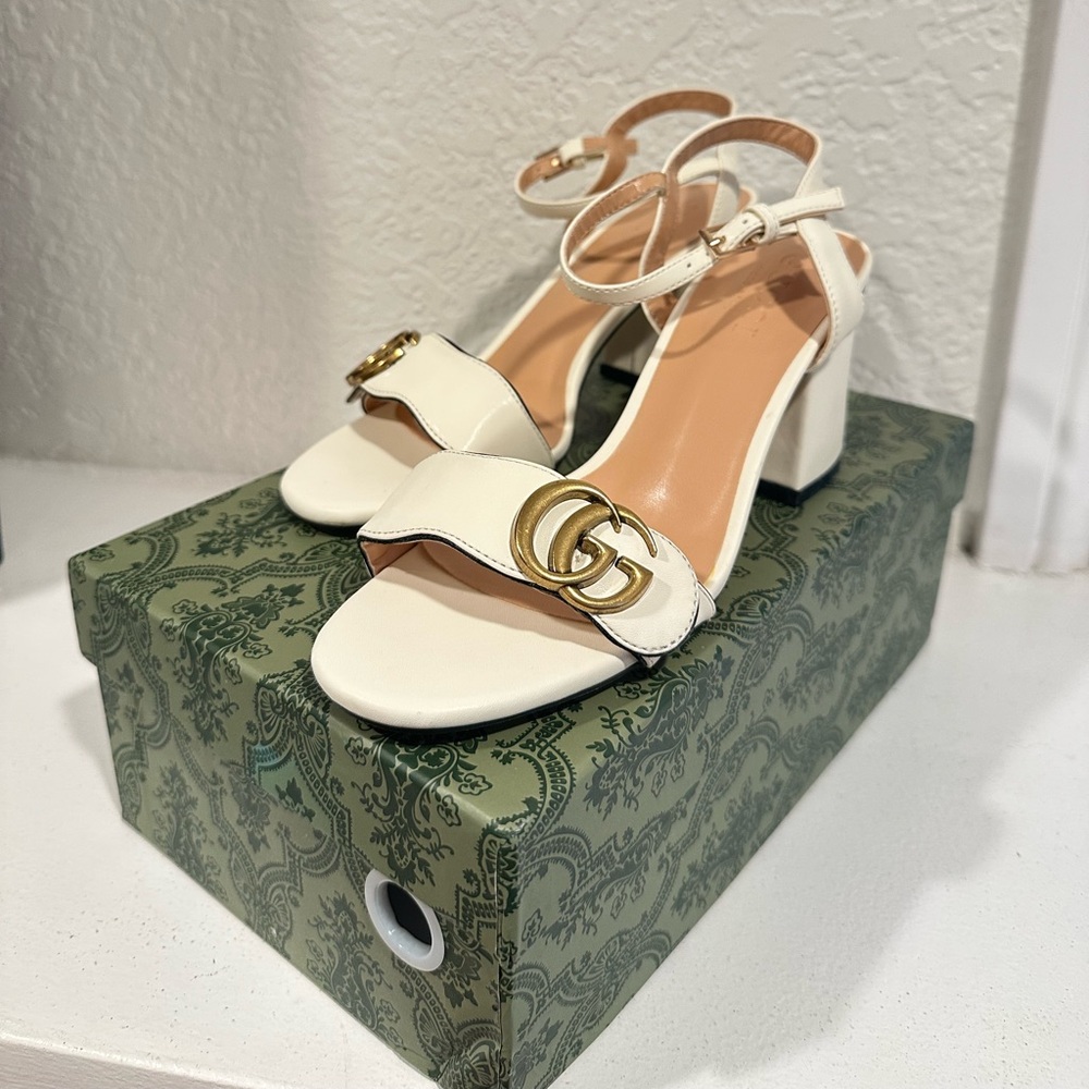Marmont GG Ankle-Strap Block Heel Sandals